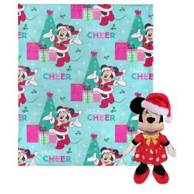 Disney Minnie Mouse Holiday Joy Hugger Pillow &amp; Silk Touch Throw Blanket Set 40x50 Inches