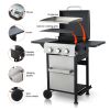 3-Burner Propane Gas BBQ Grill, SS Plancha, 36900BTU Output With Wire Enamel Cooking Grids For Outdoor Barbecue, Foldable Side Table, Hanging Basket