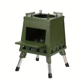 1 Portable Folding Wood Stove, Suitable for Camping and Outdoor Barbecue - Durable Iron, No Need to Light Fire (Color: Green)