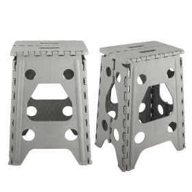 2 Pack 17.91In High Step Stool Folding Stepping Stool Lightweight Plastic Step Stool with Handle Non-slip for Kitchen Bathroom (Option: 2PcsStepStoolGrey)
