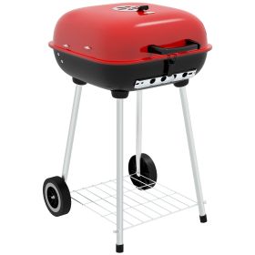 Outsunny Portable Charcoal Grill with Bottom Shelf, BBQ Smoker with Wheels and Adjustable Vents on Lid for Picnic Camping Backyard Cooking, Black (Color: as Pic)