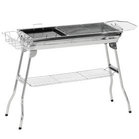 Outsunny Charcoal Grill, Stainless Steel Portable Folding BBQ, Outdoor Hibachi for Backyard Cooking, Camping, Picnic, Party (Color: as Pic)