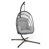 Hanging Folding Egg Chair with Stand Soft Cushion Pillow Swing Hammock