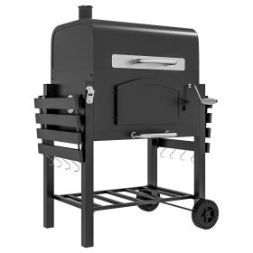 Outsunny Charcoal Grill, BBQ with Adjustable Height, Portable Barbecue with Folding Shelves, Thermometer, Bottle Opener & Wheels for Outdoor Camping (Color: as Pic)