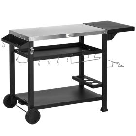 Outsunny Outdoor Grill Cart with Foldable Side Table, 46" x 21.75" Multifunctional Stainless Steel Pizza Oven Stand with Three-Shelf (Color: as Pic)
