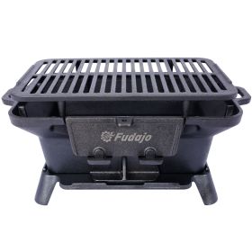 Oval Cast Iron Grill Outdoor, Portable Charcoal Grill and Tabletop Cast Iron Skillet - 100% Cast Iron, Enameled, Durable, Small Charcoal Grill (Color: as Pic)