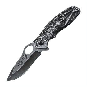 Wolf Handle Non-Slip Pocket Knife – Compact Folding EDC Knife with Carabiner Clip, Cool Box Cutter, Perfect Gift for Men (Color: as picture)