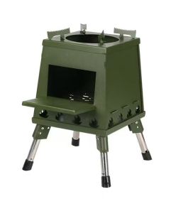 1 Portable Folding Wood Stove, Suitable for Camping and Outdoor Barbecue - Durable Iron, No Need to Light Fire (Color: GN)