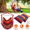 Hammock Hanging Chair Canvas Porch Patio Swing Seat Portable Camping Rope Seat Wooden Stick Hammock Chair with 2 Pillows 265LBS Load-bearing