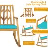Patio Acacia Wood Rocking Chair Sofa with Armrest and Cushion for Garden and Deck